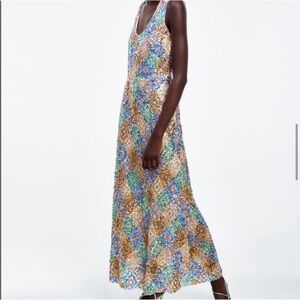 ZARA Gold Multicolor Sequin Midi Dress